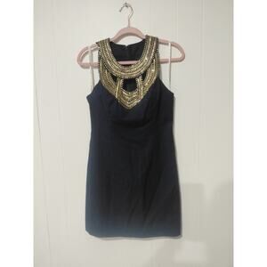 LILLY PULITZER 0 WOMENS NAVY GOLD BEADING Very Classy & Tasteful, Knee Length